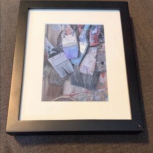 Framed Home Art Print Featuring Paintbrushes in Blue and Purple Hues